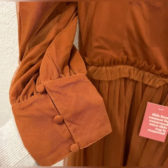 Ivy City Co. Dress NWT S Florence Midi Rust Tulle Sweatheart Smocked Puff Sleeve - Picture 5 of 10